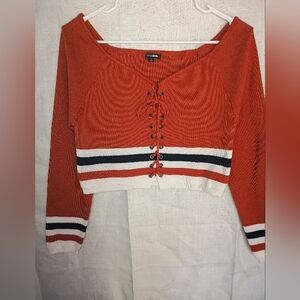 Fashion Nova Burnt Orange Lace-Up Sweater